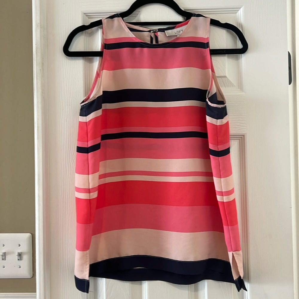 Loft Women’s Striped Blouse Shell Tank Size Small - Pink, Navy, Peach, Beige